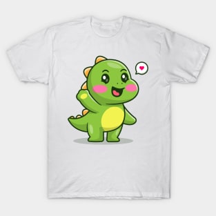 Cute baby dinosaur waving hand cartoon T-Shirt